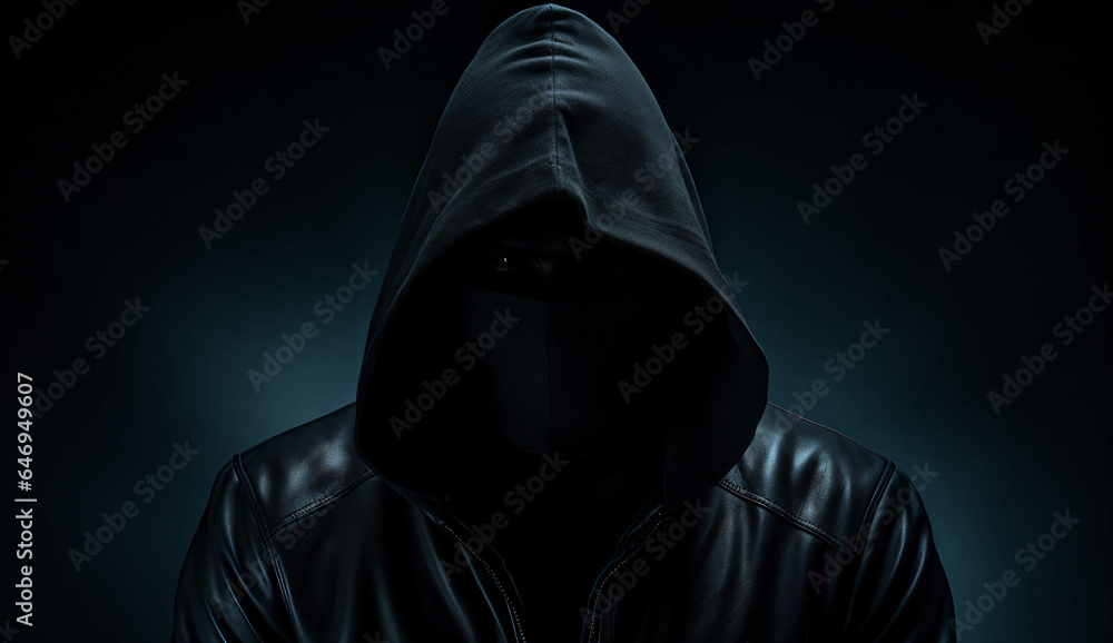 Scary burglar standing in shadow, AI generative, criminal, threat - obrazy, fototapety, plakaty 