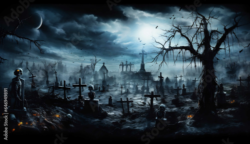 night grave backdrop ai generative, halloween, horror, moon