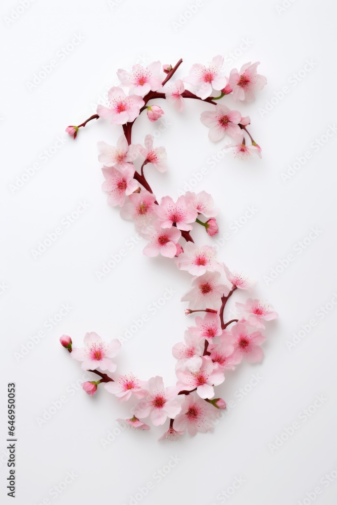 The letter s is made up of pink flowers. Imaginary photorealistic image. The letter s is made up of pink flowers. Imaginary photorealistic image.