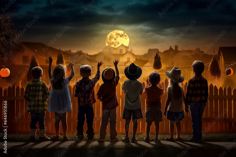 Group of little kids in scary halloween. Halloween concept. Group of little kids in scary halloween. Halloween concept.