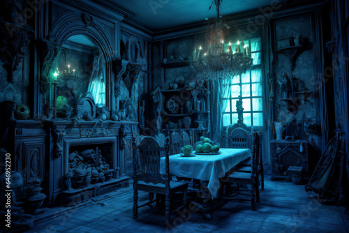 Inside A haunted mansion for Halloween night.