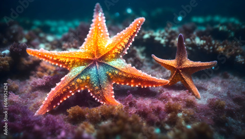 Two starfishes on a coral reef. © Alan