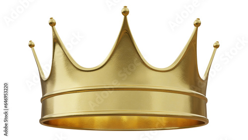 Gold crown, 3D render, gold crown isolated on transparent background.