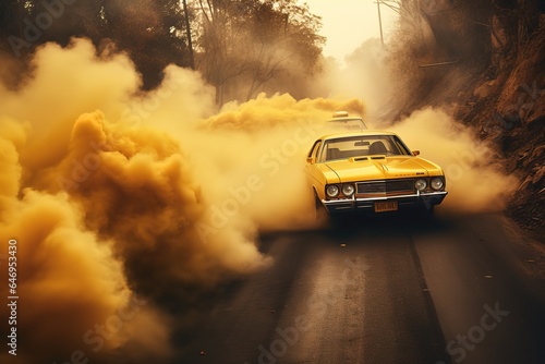 Modern speed car on the fog road © Rayhanbp