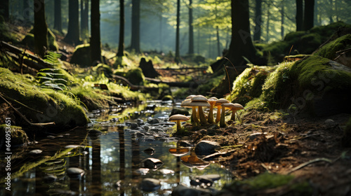 Nature s Bounty  Chestnut Boletus in Mossy Spruce Forest. Generative AI