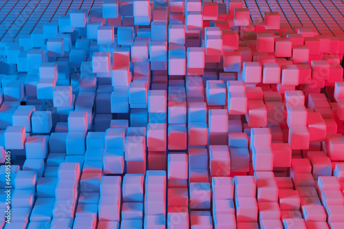 Floating red and blue cubes. Abstract background. 3d illustration.