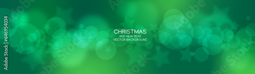 Abstract Green Сhristmas and New Year Background with Bokeh effect and Gradient Spots.	
