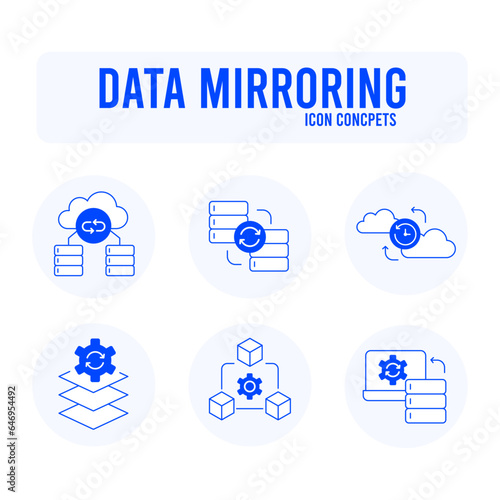 Mirror data icon. Data duplication symbol. Redundant data illustration. Data backup icon. Vector Editable Stroke.