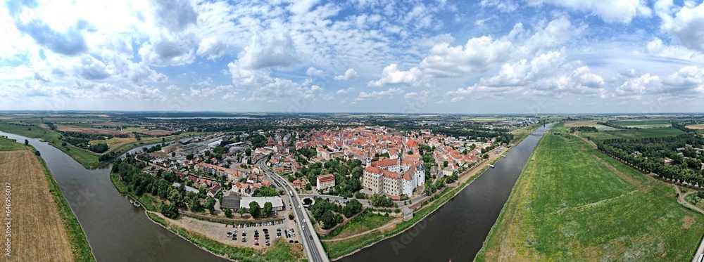 Stadt Torgau an der Elbe, 180°-Panorama, 2023
