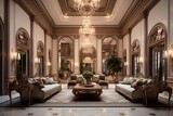 Luxury hotel lobby interior. 3d rendering, 3d illustration.