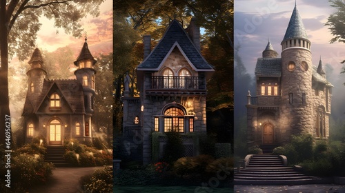 Halloween panoramic collage with haunted house in the fog © Iman