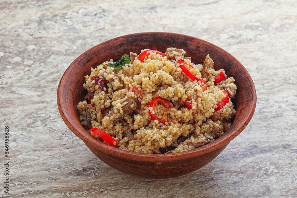 Arabic cous cous with meat and tomato Arabic cous cous with meat and tomato