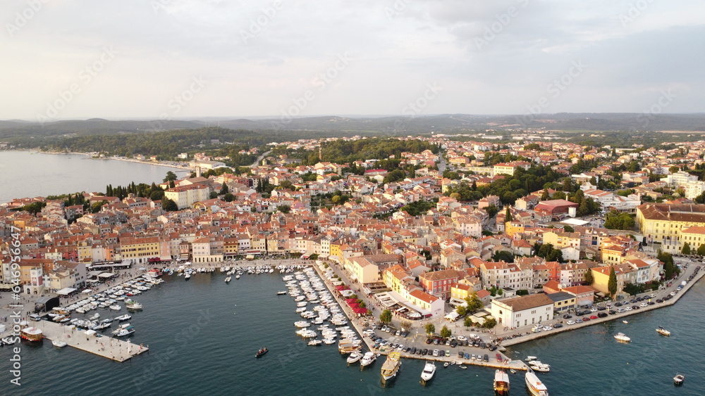 Aerial view of the center of Rovinj, Croatia.