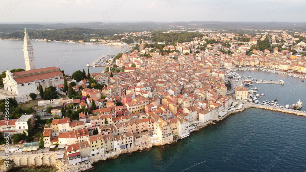 Aerial view of the center of Rovinj, Croatia.