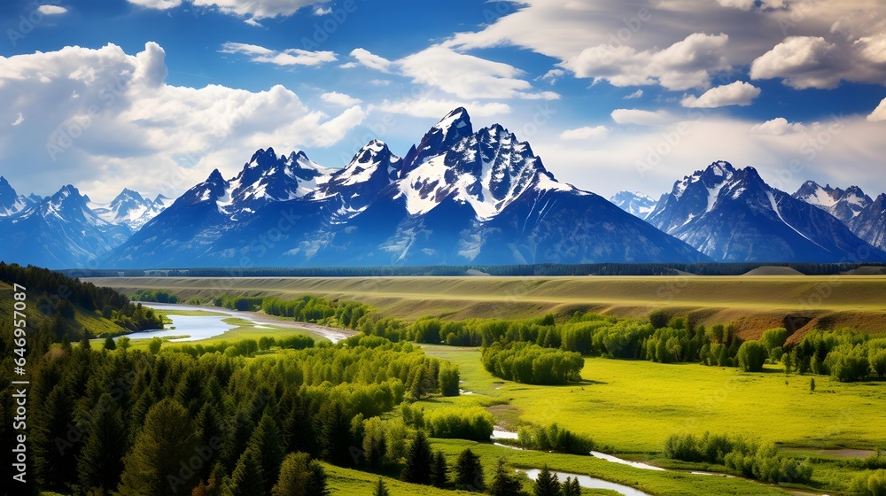 Panoramic view of the valley and mountains in Alaska, USA
