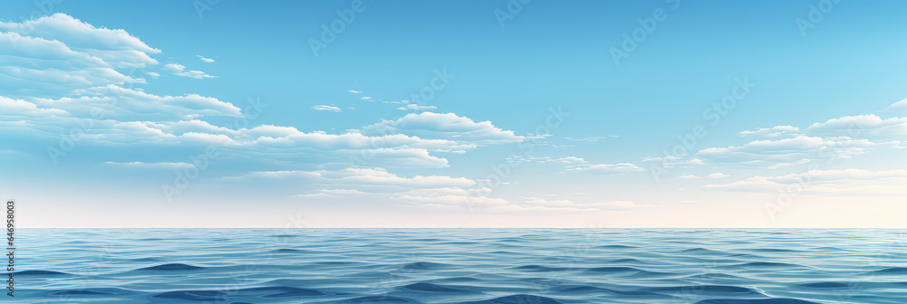Calm sea with low waves, blue sky with white clouds