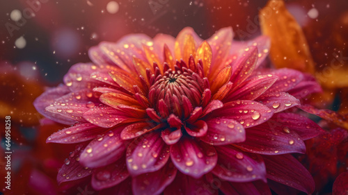 Dreamy Delicacy: An 8K AI Generated Image Capturing Sunlit Dahlia Petals with Dewdrops, Showcasing the Purity, Fragility and Exquisite Detail of Nature's Artistry © PixelFusion Creation