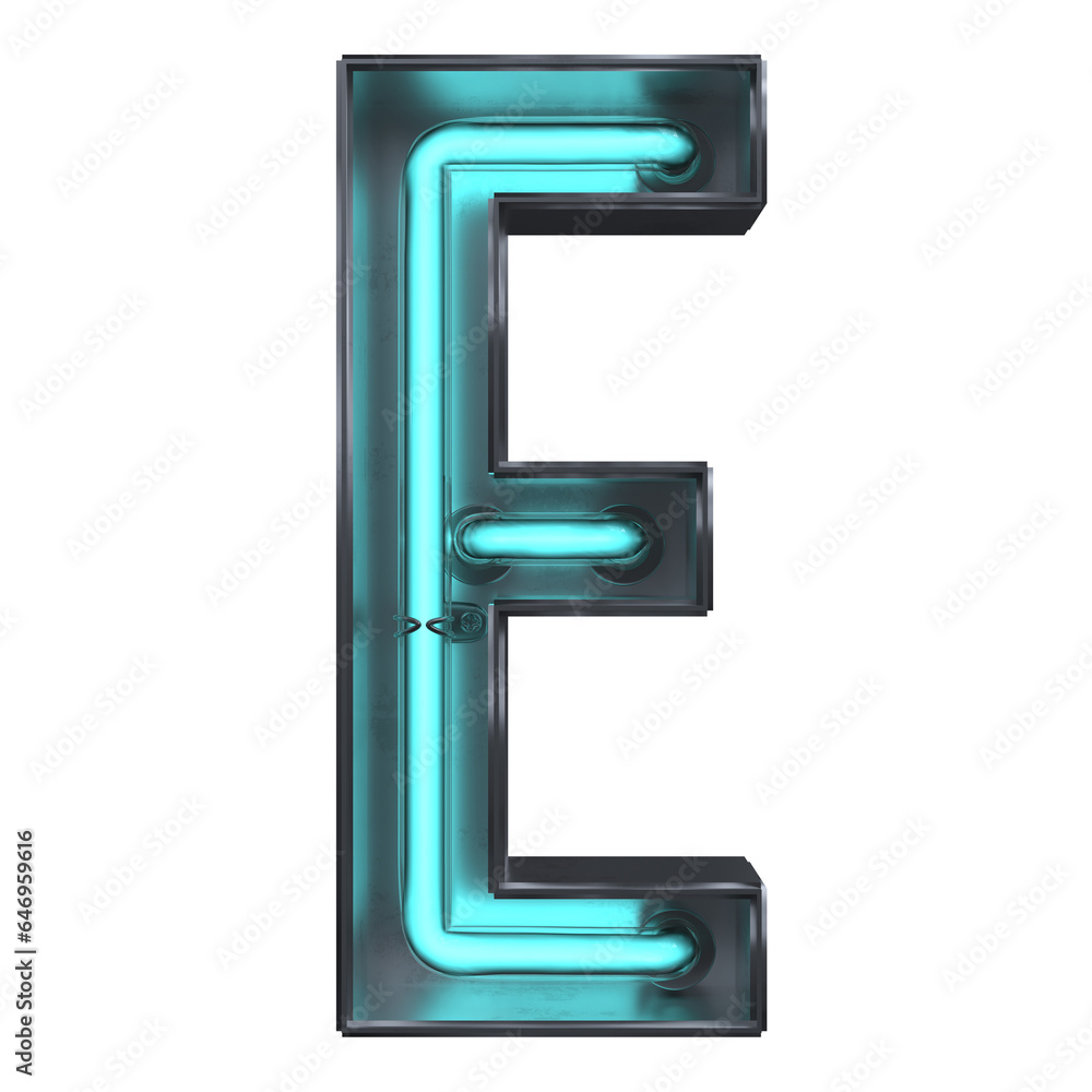an 3d E neon letter illustration, isolated on a white background an 3d E neon letter illustration, isolated on a white background