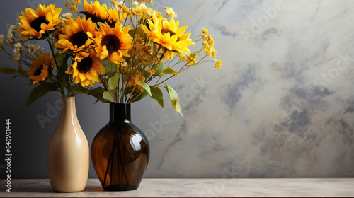 vase with bouquet of sunflowers