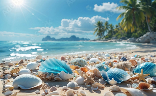 A beautiful paradise beach scene with shells.