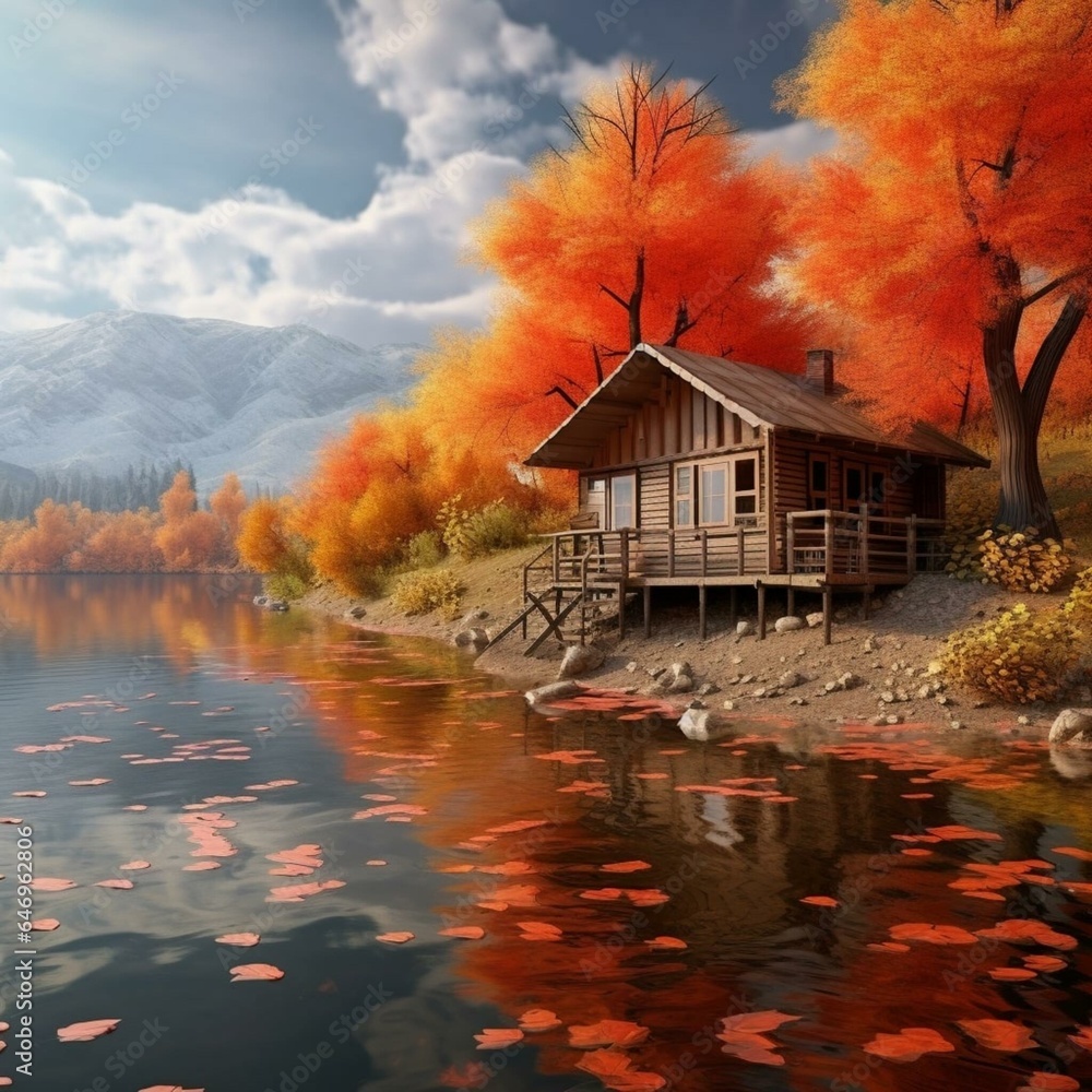 Fototapeta premium autumn landscape with a house