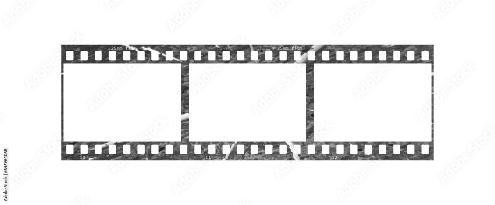 Vintage style 35mm film strip retro vintage vector design with three frames on white background. Retro film reel symbol illustration to use in photography, television, cinema, photo frame. 