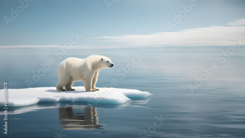 Polar bear on ice in the ocean. Global warming concept. Generative ai