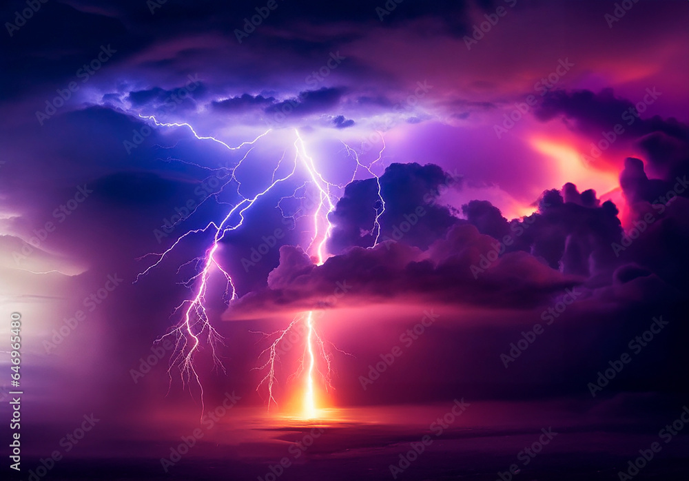 Fototapeta premium Landscape with clouds and lightning