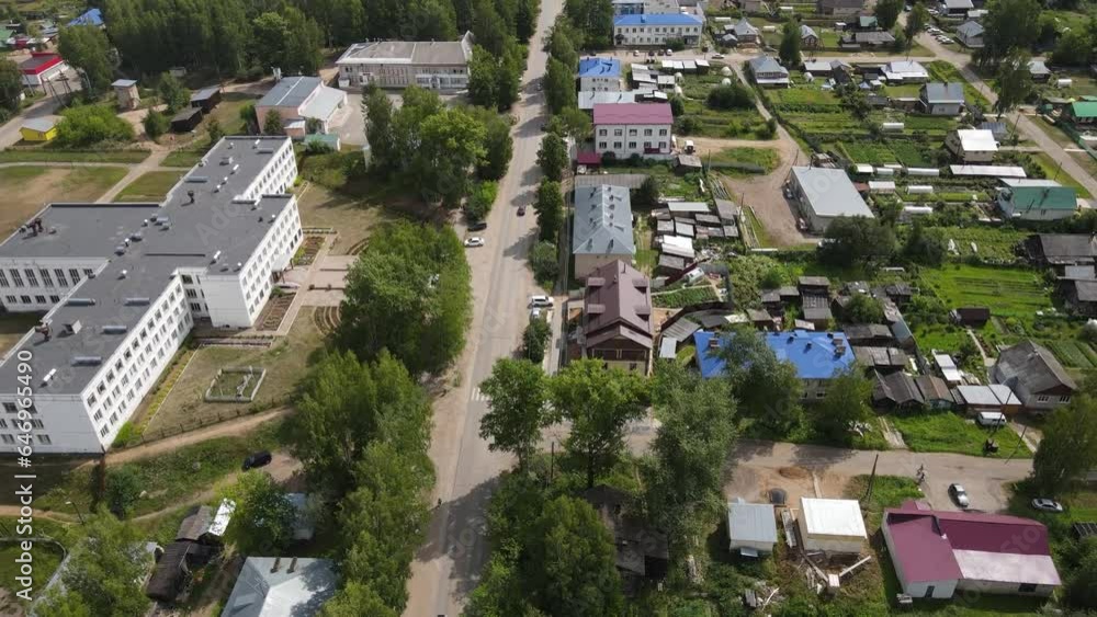 Fly over small town with roads in Yurya, Kirov Region Fly over small town with roads in Yurya, Kirov Region