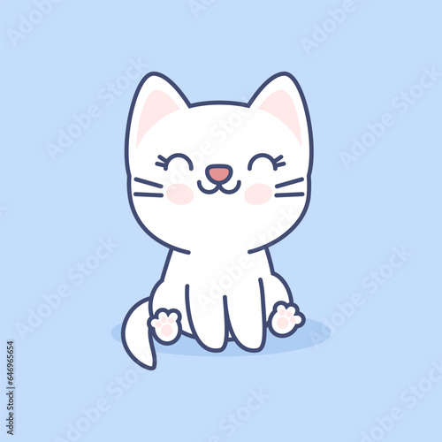 Cute smiling kawaii kitten with closed eyes