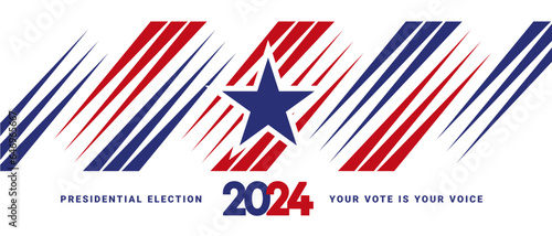 Vote 2024 Presidential Election in USA, Political election campaign banner with white background. USA Presidential Election 2024. USA star with american flag colors and symbols