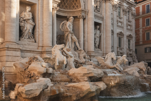 The iconic 18th century Baroque Trevi Fountain in Rome, Italy.