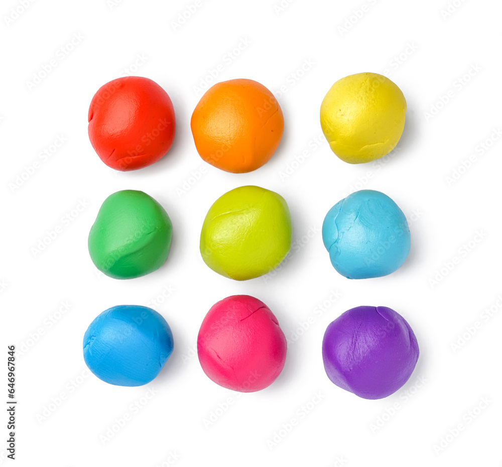 Fototapeta premium Set of colorful play dough on white background