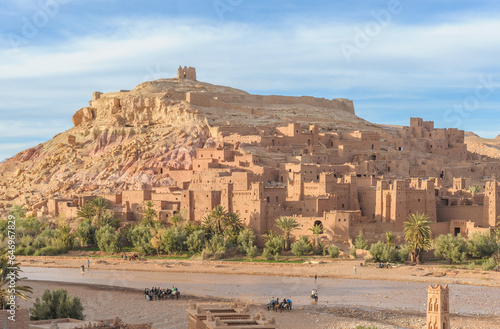 View on Kasba Aït Benhaddou from across the river Asif Ounila, in Morocco.