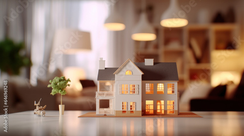 Envisioning Home: Miniature House Models Set Against a Living Room's Ambiance, Echoing the Promise of Real Estate Dreams.