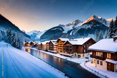 mountain village in the winter photo