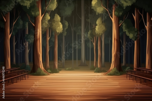 Empty forest with lots of trees background for theater stage scene