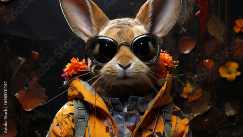 Close-up of a cute trendy rabbit