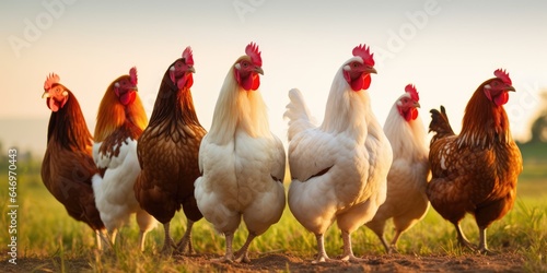 A group of chickens standing next to each other. Generative AI © piai