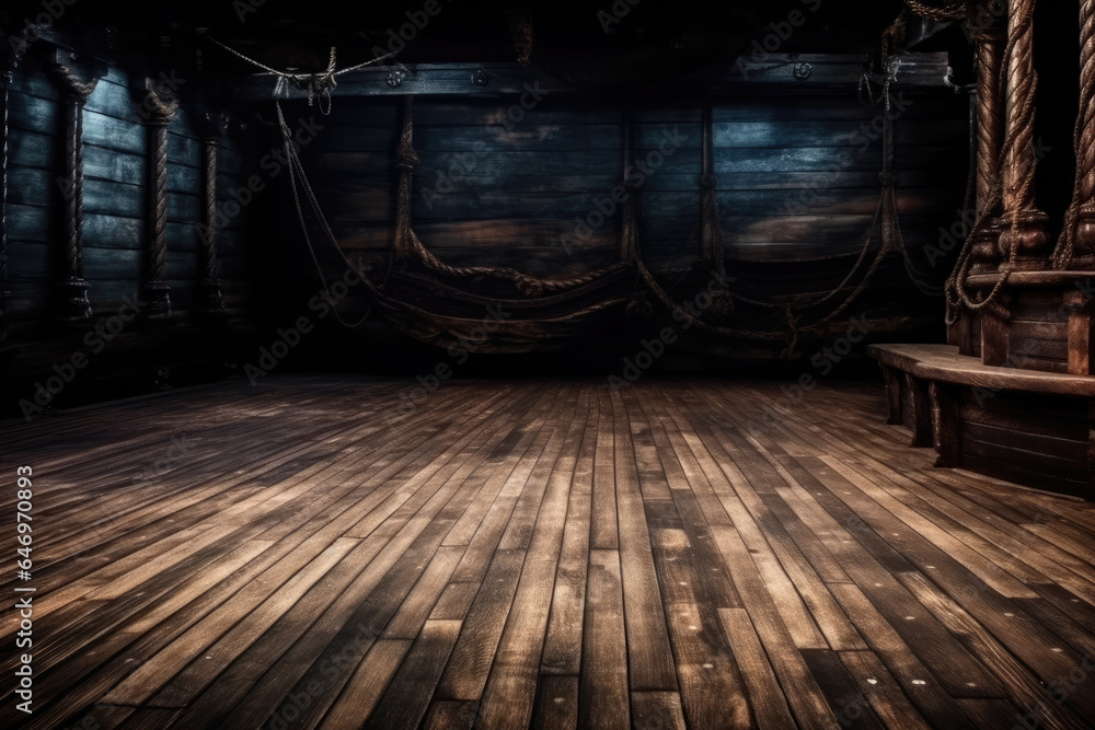 Obraz premium Empty pirate ship deck background for theater stage scene
