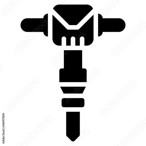 jackhammer icon in glyph style isolated on transparent background. Construction tools, vector illustration for graphic design projects