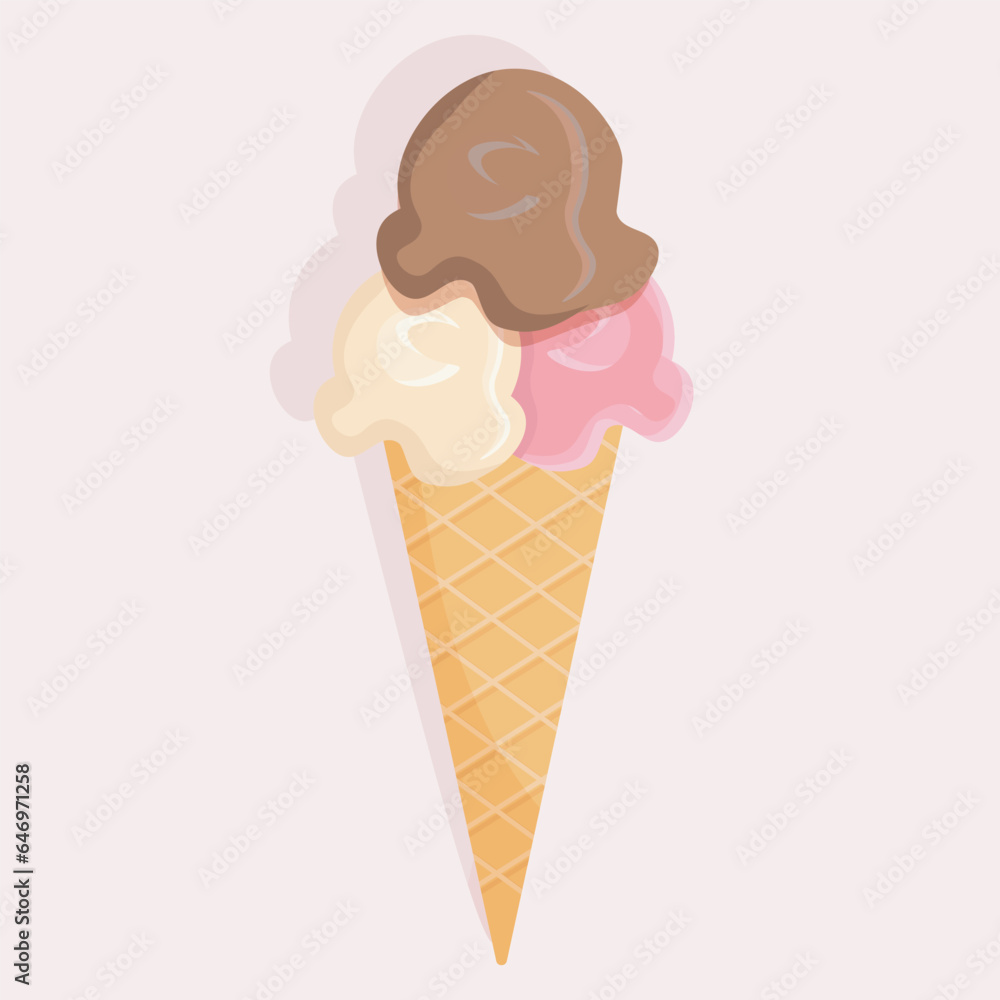 ice cream cone three balls of ice cream chocolate, vanilla, strawberry ice cream cone three balls of ice cream chocolate, vanilla, strawberry