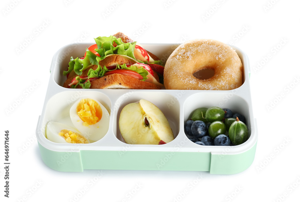 Lunchbox with yummy food isolated on white background Lunchbox with yummy food isolated on white background