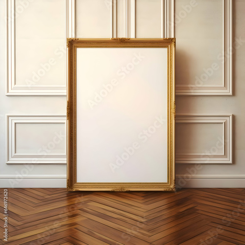 blank picture frame on parquet floor 