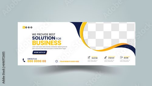 Professional business Facebook cover page timeline web ad banner template with photo place modern layout white background.
