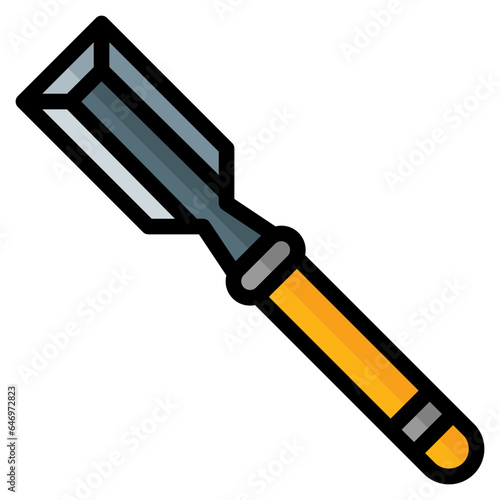 chisel icon in filled line style isolated on transparent background. Construction tools, vector illustration for graphic design projects
