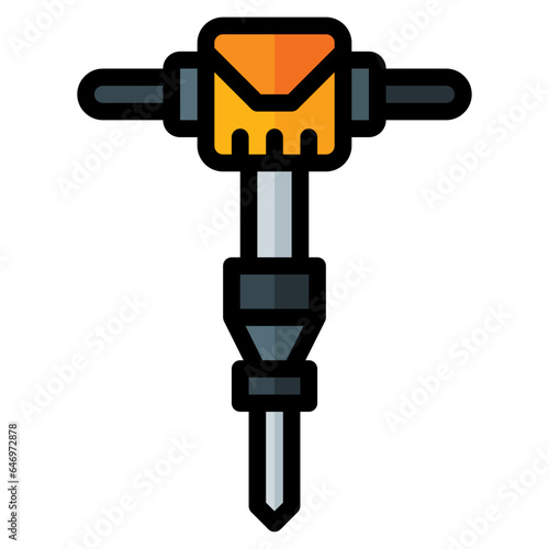jackhammer icon in filled line style isolated on transparent background. Construction tools, vector illustration for graphic design projects