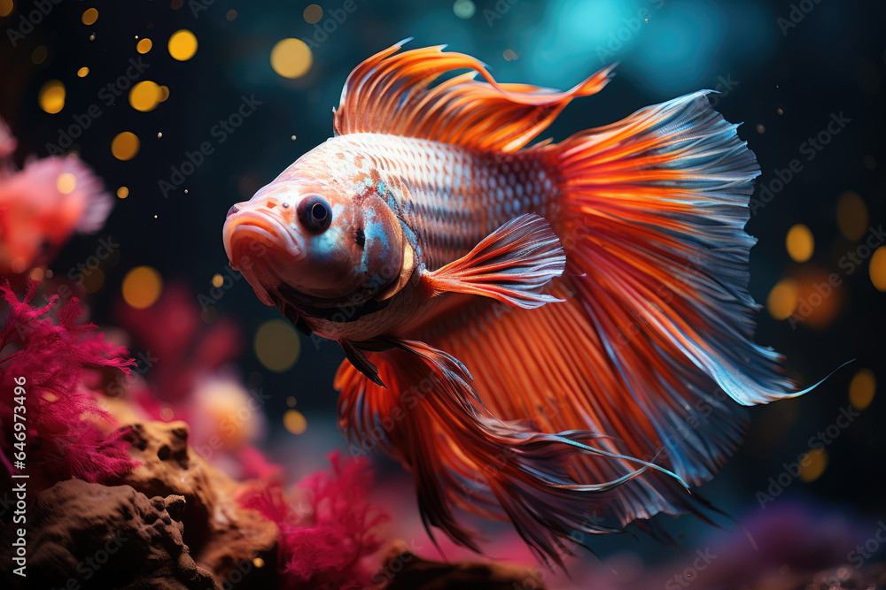 Fighting fish Red blue Light background with bokeh