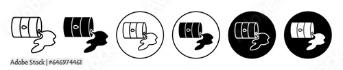 Oil spill icon. Crude petrol or diesel leak through barrel symbol. Industrial petroleum waste splash vector. chemical fuel or gasoline drip logo.