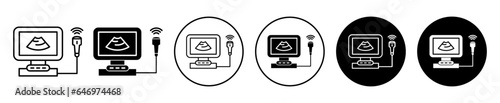 Ultrasonography icon. Usg monitor for pregnancy sonography device symbol.  Ultrasound wave scanner for medical use vector. ultrasonic scan machine for examination sign. 